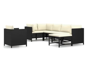 Vrtni namještaj s jastucima, 7 dijelova, crna, poliratan