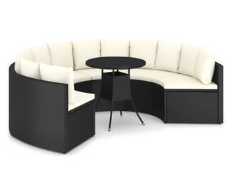 Vrtni namještaj s jastucima, 7 dijelova, crni, poliratan