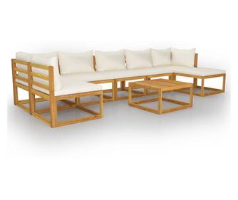 Градински комплект с кремави възглавници, 8 части, акация масив