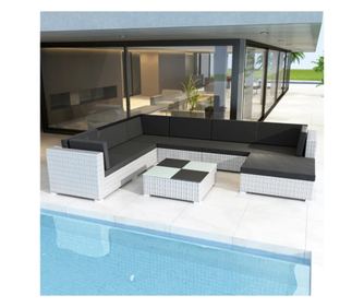 Kertbtor szett prnkkal, 8 rszes, fehr, polirattan