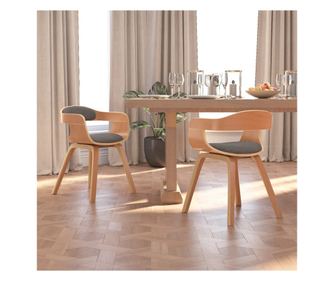 Kuhinjski stol, 2 kosa, svetlo siva, ukrivljeno leseno in tkanina