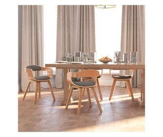 Kuhinjski stol, 4 kosi, svetlo siva, ukrivljen les in tkanina