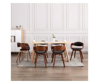 Kuhinjski stoli, 6 kosov, oblikovan les in ekološka usnja