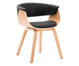 Kuhinjski stol, črn, oblikovan les in ekološka usnja