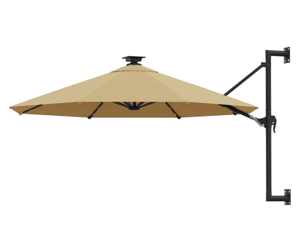 Umbrelă soare LED montaj pe perete stâlp metal gri taupe 300cm