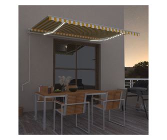 Avtomatska senčila s senzorjem za veter in LED, rumena/bela, 400x350 cm