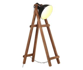 Stojací lampa, černá, masivní mangové dřevo, E27