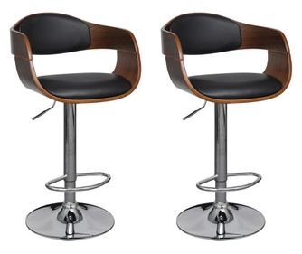 Barski stolčki 2 kosa črni ukrivljen les in umetno usnje