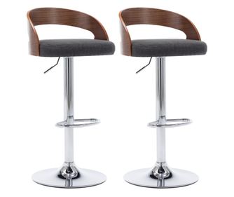 Barski stolčki 2 kosa temno sivo blago in ukrivljen les