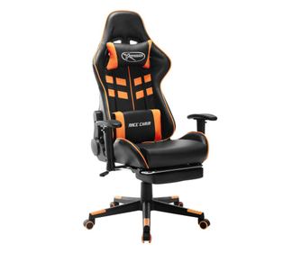Καρέκλα gaming με υποπόδιο, μαύρο/πορτοκαλί, οικολογικό δέρμα