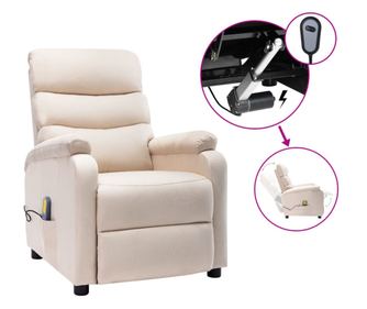 Električni zložljiv masažni fotelj, krem, tekstil