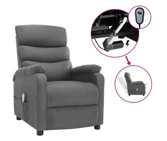 Električni masažni fotelj, zložljiv, svetlo sivo, tekstil