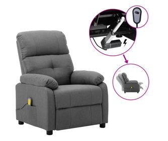 Električni zložljiv masažni fotelj, svetlo siva, tekstil