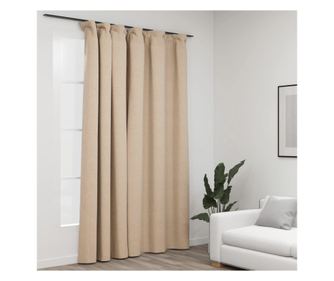 Zavese, neprosojne, laneni videz, bež, 290 x 245 cm, z kljukicami