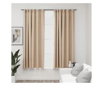 Zavjese neprozirne s kukama, 2 kom., bež, 140x175 cm