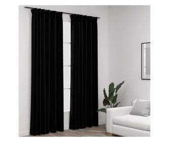 Zavjese neprozirne tkanine, kukice, 2 kom., crna, 140x245 cm