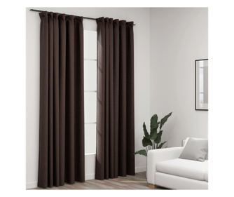 Zavjese za zamračivanje s izgledom lana, s kukama, 2 kom, Taupe siva, 140x225 cm