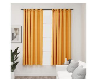 Neprozirne zavjese s izgledom lana s kukama, 2 kom, žuta, 140 x 175 cm