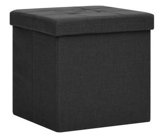 Сгъваема табуретка за съхранение, черна, изкуствен лен