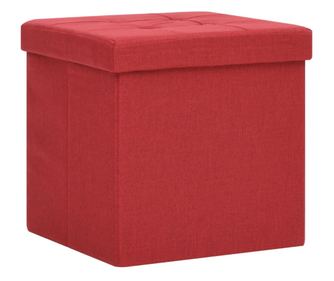 Сгъваема табуретка за съхранение, виненочервена, изкуствен лен
