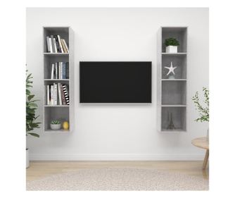Falra szerelhető TV-szekrény, 2 db., betonhatású szürke, laminált