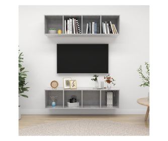 Falra szerelhető TV-szekrény, 2 db., betonhatású szürke, laminált