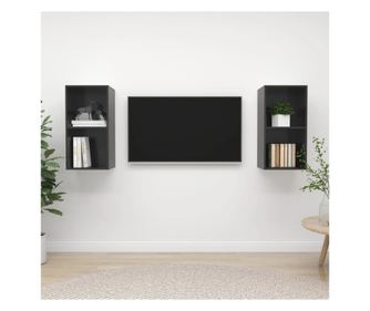 Zidni ormarići za TV, 2 kom., visokog sjaja, sivi, iverica