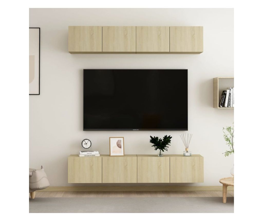 Comode TV, 4 buc., stejar sonoma, 80x30x30 cm, PAL