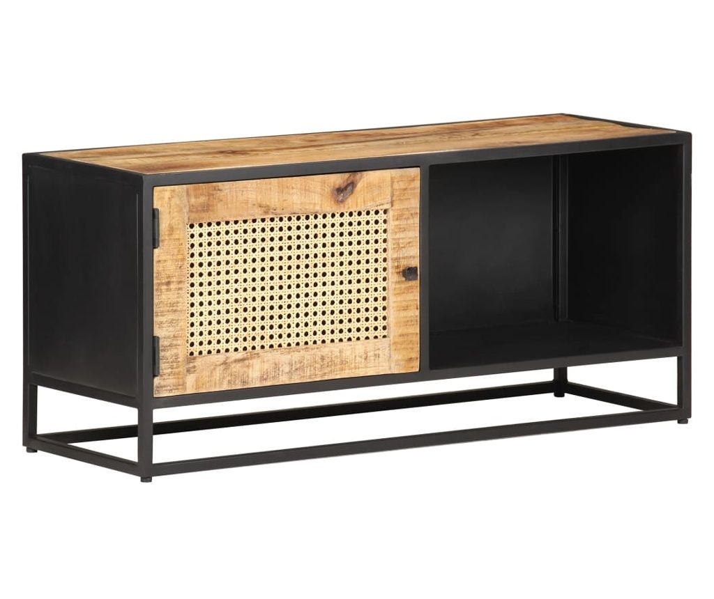 TV regal, 90x30x40 cm, mangov les & naravni ratan