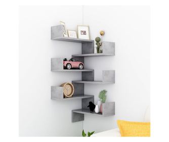 Sarokpolc, 2 db., szrke beton, 40x40x50 cm, laminlt fa