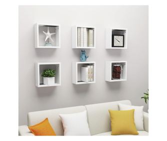 Kocka fali polc, 6 db, fehér, 30x15x30 cm