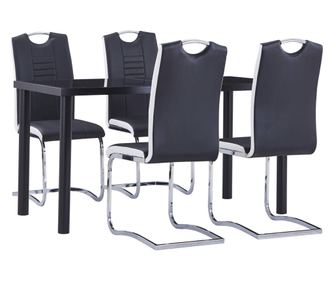 Set kuhinjskog namještaja, 5 dijelova, crna, umjetna koža