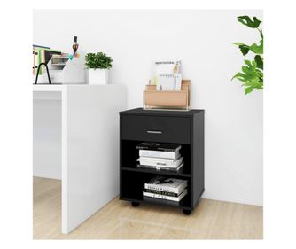 Κυλιόμενο Ντουλάπι, Μαύρο, 46x36x59 εκ., Μοριοσανίδα