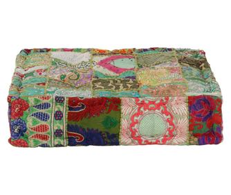 kézzel készült zöld pamut patchwork ülőpárna 50x50x12 cm