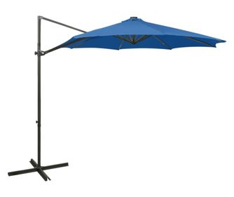 azúrkék konzolos napernyő rúddal és LED-fényekkel 300 cm