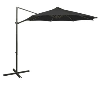 Ομπρέλα Καντήλι με Πόλο και LED, Μαύρη, 300 εκ.