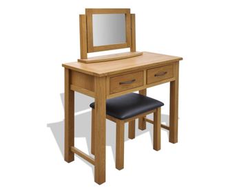 Тоалетка с табуретка, масивна дъбова дървесина