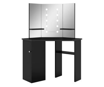 fekete sarok fésülködőasztal LED világítással 111x54x141,5 cm