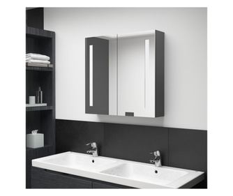 Ντουλάπι μπάνιου με καθρέφτη και LED, γκρι, 62x14x60 εκ.