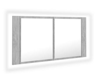 LED шкаф с огледало за баня, бетонно сив, 90x12x45 см