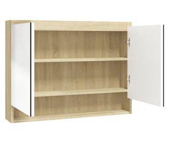 Kupaonski ormarić s ogledalom 80 x 15 x 60 cm MDF bijeli/hrast