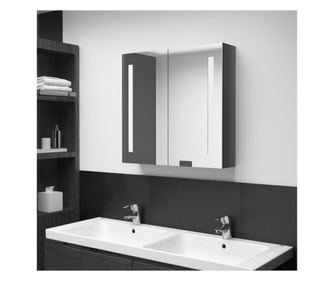 Tükrös és LED-es fürdőszobaszekrény, fényes szürke, 62x14x60 cm