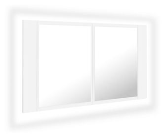 LED шкаф с огледало за баня, бял, 80x12x45 см