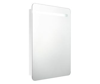 LED шкаф с огледало за баня, искрящо бял, 60x11x80 см