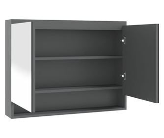 Шкаф с огледало за баня, 80x15x60 см, МДФ, сив