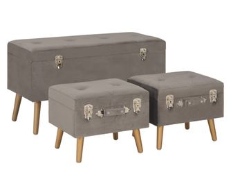 Otoman za pohranu, 3 kom, siva, baršun