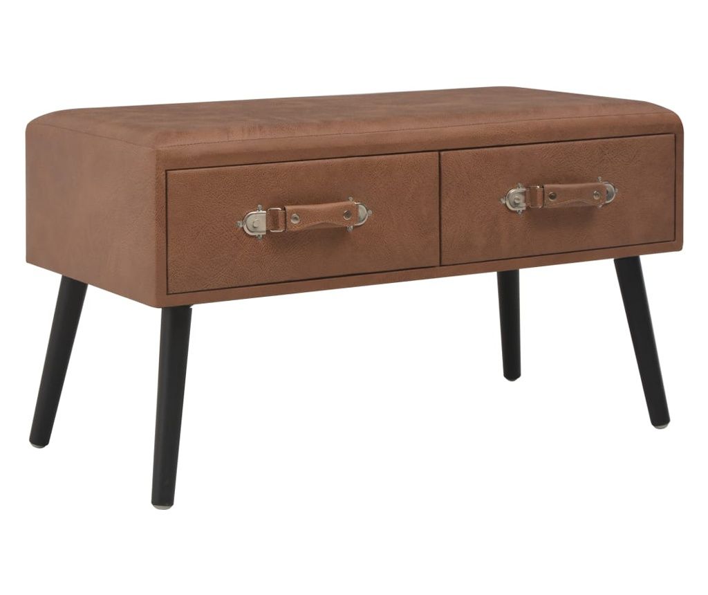 Fiókos pad, 80 cm, sötétbarna, műbőr