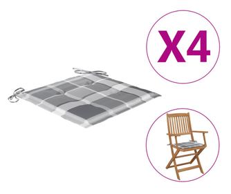 Jastuci za vrtne stolice 4 kom sivi karirani 40x40x3 cm tkanina