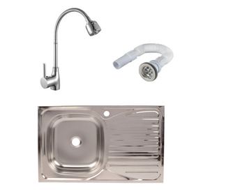 Set chiuveta masca cuva stanga 80x50 cm baterie lebada flexibila Tempo si sifon de scurgere