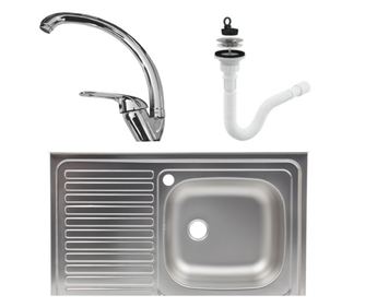 Set chiuveta masca,inox anticalcar,cuva dreapta,Raulconstruct,80x50 cm,baterie lebada cu sifon de scurgere